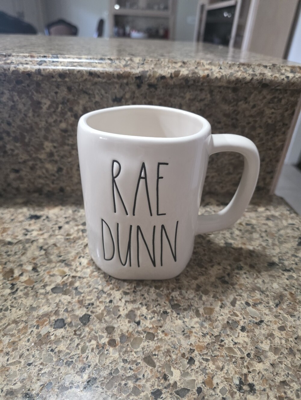 Rae Dunn White Ceramic Mug with Black Hand-Lettered Logo